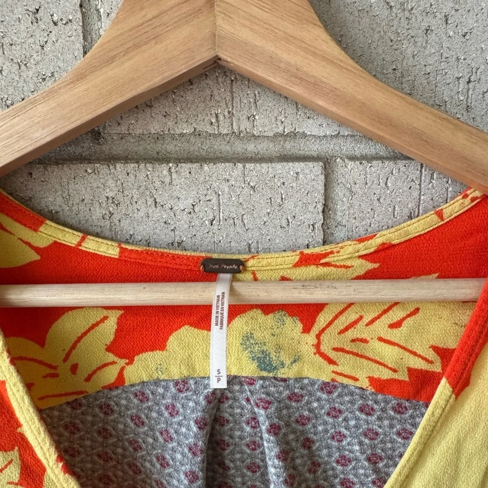 Free People Aloha State Of Mind Blouse V Neck Dolman Sleeve Small Yellow Orange
